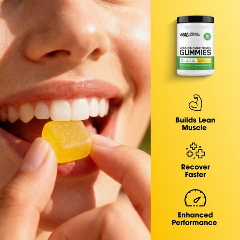 Optimum Nutrition Creatine Gummies (Pineapple) – 5G Creatine per Serving, 75 Gummies (25 Servings) – Muscle, Power, Strength & Training Volume Support + Post-Workout Recovery – No Mixing, Gluten Free, No Synthetic Colors | Creatine Gummies Women