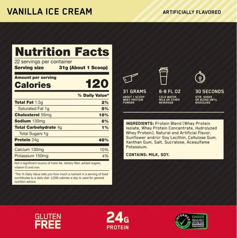 (Choose Your Flavor) Optimum Nutrition Gold Standard 100% Whey Protein Powder, Vanilla Ice Cream, 1.5 Lb Tub, 22 Servings