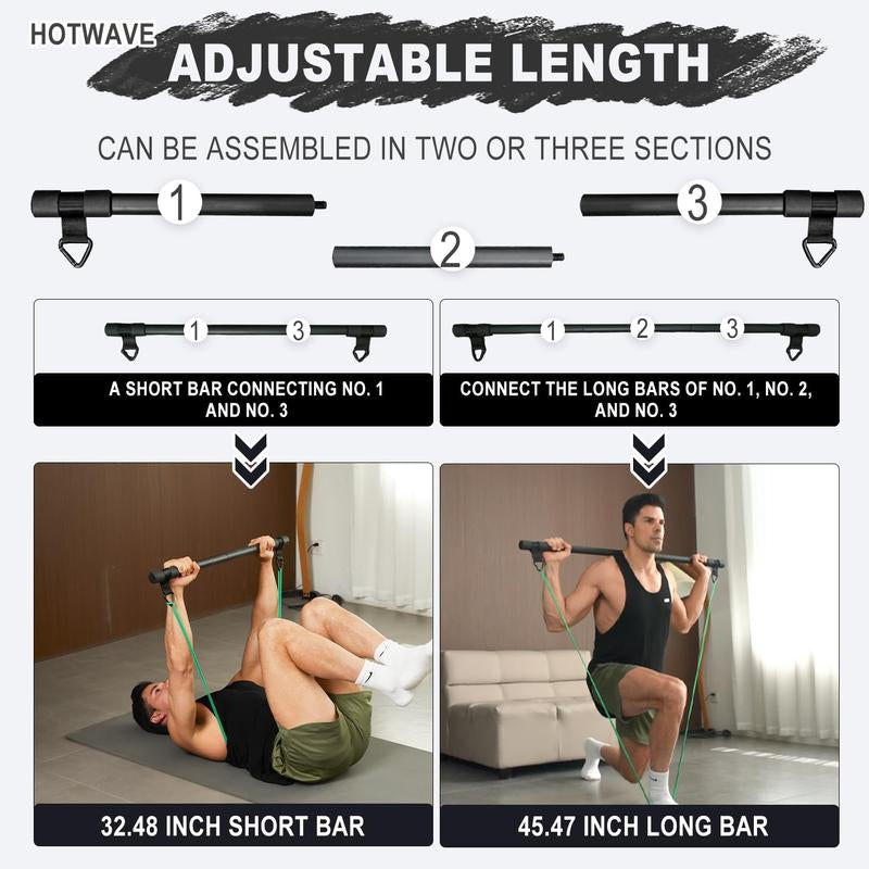 HOTWAVE Resistance Band Bar,Portable plus Length Strength Training Bar,Adjustable 33"/45",Full Body Exercise Power Lifting Fitness Bar,At Home Workout Equipment