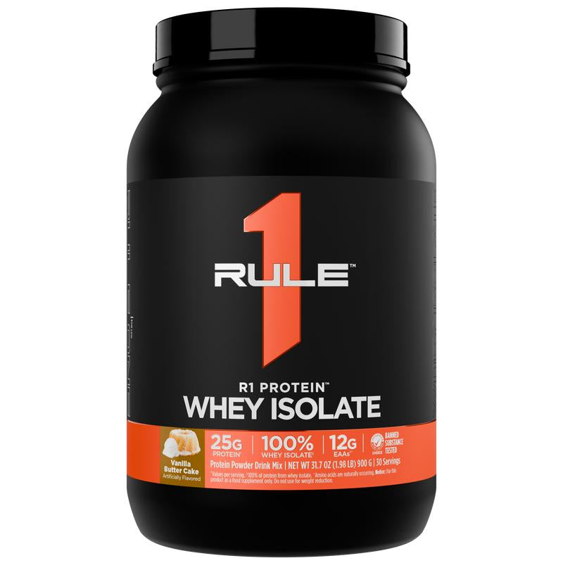 Rule 1 R1 Protein Whey Isolate – 25G Protein & 6G BCAA from Pure Isolated & Hydrolyzed Whey Sources for Muscle Recovery, Workout Support, & Fitness Nutrition, 2 Lb, Made in the USA