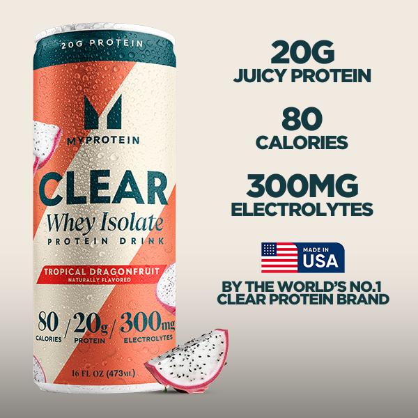 Myprotein Clear Whey Isolate Protein Water | 1 Case (12 Cans) | 20G Protein for 80 Calories, 300Mg Electrolytes, Zero Sugar