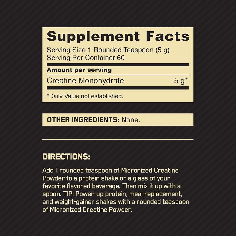 Optimum Nutrition Micronized Creatine Monohydrate Powder, Unflavored, Keto Friendly, 60 Servings (Packaging May Vary) Supplement Healthcare Dietary Fitness Edible Protein Drink Workout Muscle