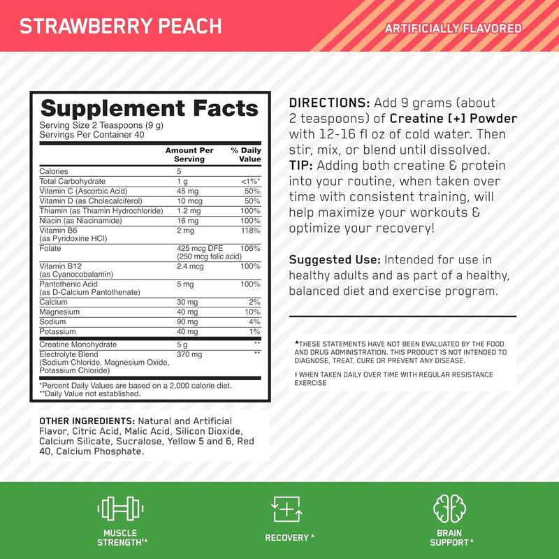 Optimum Nutrition CREATINE+ Bundle | STRAW PEACH & PASSION FRUIT, 0.79 Lbs
