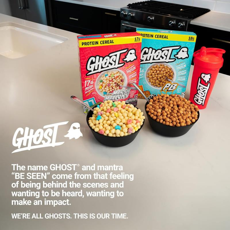 GHOST Protein Cereal, Marshmallows or Peanut Butter Flavor - Contains Lucky Charms Marshmallows or Crunchy Peanut Butter Cereal Puffs - 17G–18G Protein, Good Source of Calcium - Breakfast Cereal & Snack