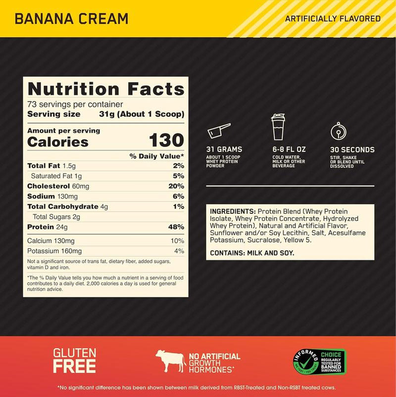 Optimum Nutrition Gold Standard Banana Cream 100% Whey Protein 5 Lbs & CREATINE+ STRAW PEACH .79 Lbs