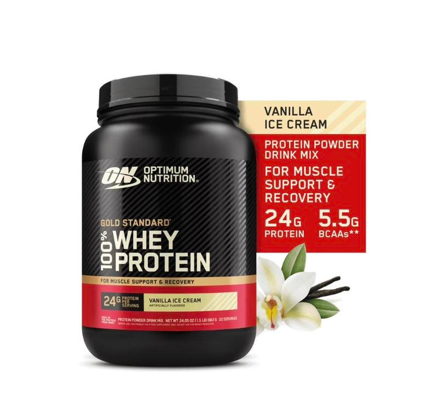 (Choose Your Flavor) Optimum Nutrition Gold Standard 100% Whey Protein Powder, Vanilla Ice Cream, 1.5 Lb Tub, 22 Servings
