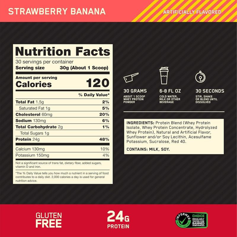 Optimum Nutrition Gold Standard 100% Whey Protein | Strawberry Banana & Vanilla Ice Cream , 2 Lbs