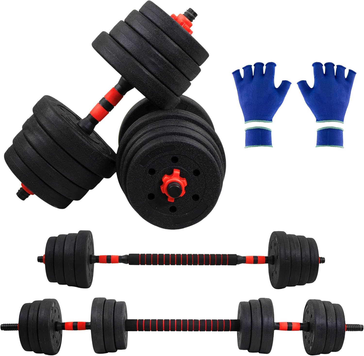 Mobiclinic® , Mancuernas Ajustables, 2 En 1, Peso De 2-30 Kg, Incluye Y Barra Extensión Acolchada, Tuercas Antideslizantes, Acero Resistente, Gym Casa