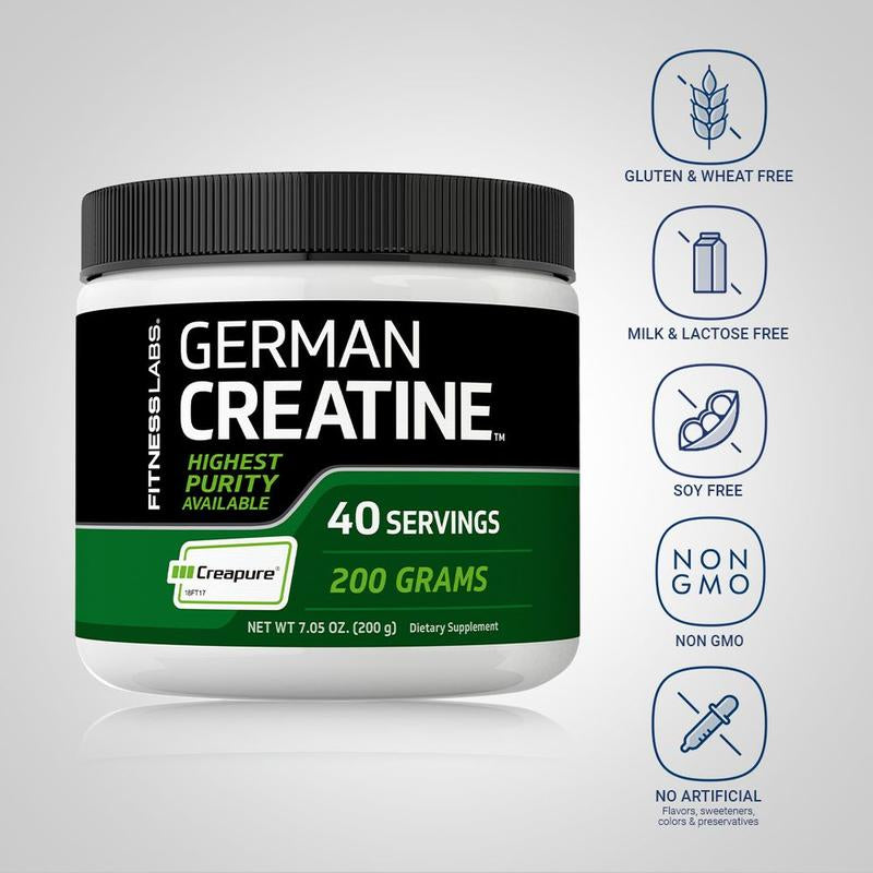 Fitness Labs German Creatine Powder | 7.05 Oz | 39 Servings | Creapure | Monohydrate Powder | Non-Gmo, Gluten Free Supplement