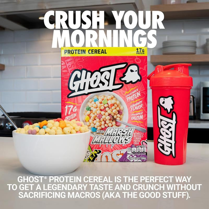 GHOST Protein Cereal, Marshmallows or Peanut Butter Flavor - Contains Lucky Charms Marshmallows or Crunchy Peanut Butter Cereal Puffs - 17G–18G Protein, Good Source of Calcium - Breakfast Cereal & Snack