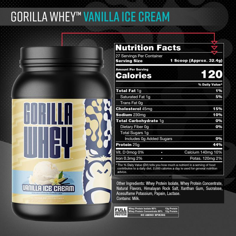 Gorilla Mode Premium Whey Protein - Whey Protein Isolate & Concentrate - Protein Powder for Post Workout Recovery & Meal Replacement (30 Servings)