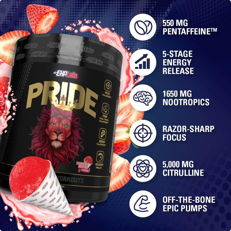 Ehplabs Pride Pre Workout Supplement - Strawberry Snowcone - Caffeine Endurance Healthcare Fitness Dietary Edible Optimum, Pre Workout | New Year New Me