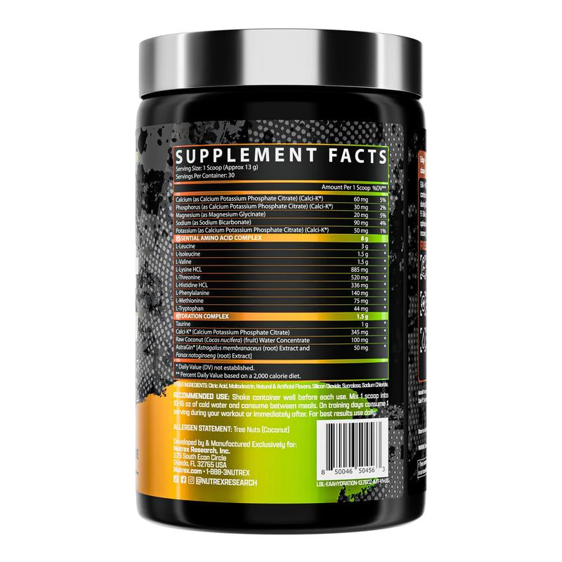 Nutrex Research EAA Hydration Post Workout Recovery Fruit Punch | Eaas + BCAA Powder | 8G Essential Amino Acids + Electrolytes | Muscle Recovery | 30 Servings Supplement Drink