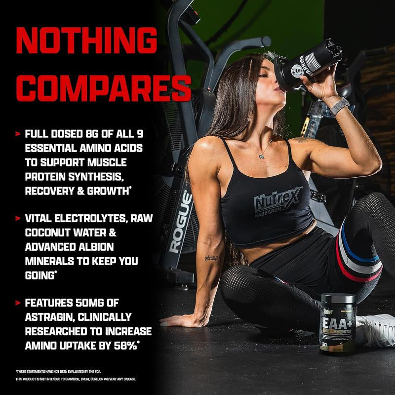 Nutrex Research EAA Hydration | Eaas + Bcaas Powder | Muscle Recovery, Strength, Muscle Building, Endurance | 8G Essential Amino Acids + Electrolytes | 30 Servings, Ideal Gym Diet Fitness Dietary Edible Supplement