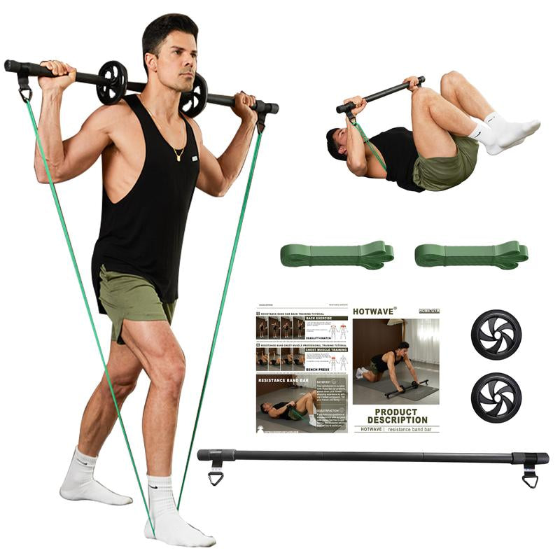 HOTWAVE Resistance Band Bar,Portable plus Length Strength Training Bar,Adjustable 33"/45",Full Body Exercise Power Lifting Fitness Bar,At Home Workout Equipment