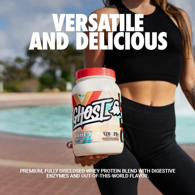 GHOST Whey Protein Powder - 2LB Tub, 25G of Protein - Flavored Isolate, Concentrate & Hydrolyzed Whey Protein Blend - Post Workout Shakes