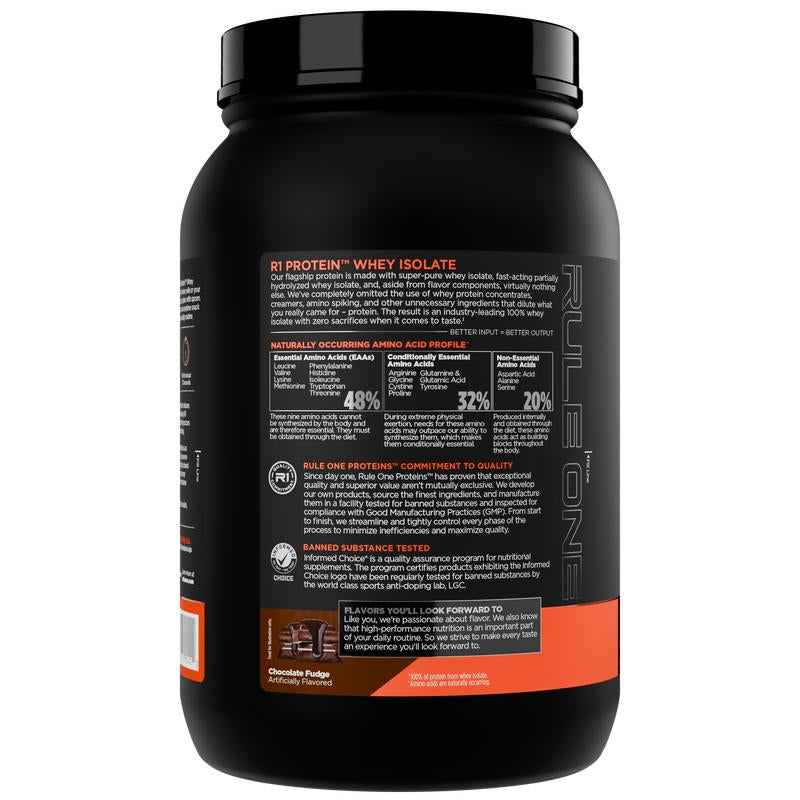 Rule 1 R1 Protein Whey Isolate – 25G Protein & 6G BCAA from Pure Isolated & Hydrolyzed Whey Sources for Muscle Recovery, Workout Support, & Fitness Nutrition, 2 Lb, Made in the USA