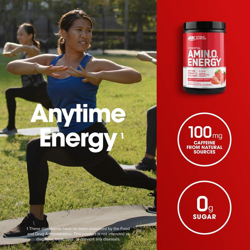 Optimum Nutrition Essential AMIN.O. Energy 30 Servings Supplement Dietary Blue Raspberry Flavor 100Mg Caffeine & 5G Amino Acids for Energy & Muscle Recovery