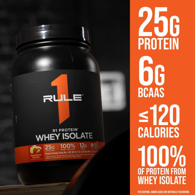 Rule 1 R1 Protein Whey Isolate – 25G Protein & 6G BCAA from Pure Isolated & Hydrolyzed Whey Sources for Muscle Recovery, Workout Support, & Fitness Nutrition, 2 Lb, Made in the USA