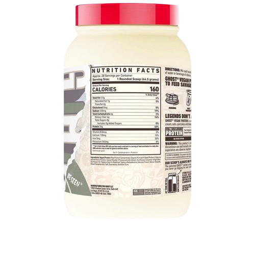 GHOST Vegan V2 Protein Powder - 2.7Lb, 25-27G of Protein - Plant-Based Pea & Organic Pumpkin Protein - ­Post Workout & Nutrition Shakes - Soy & Gluten-Free