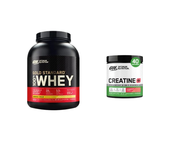 Optimum Nutrition Gold Standard Banana Cream 100% Whey Protein 5 Lbs & CREATINE+ STRAW PEACH .79 Lbs